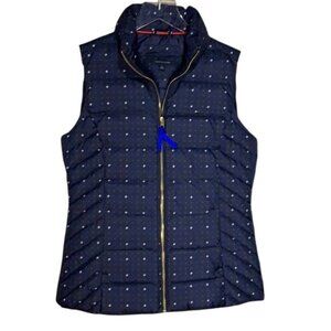 Tommy Hilfiger Womans S Blue White Green Dots Puffer Vest Pockets